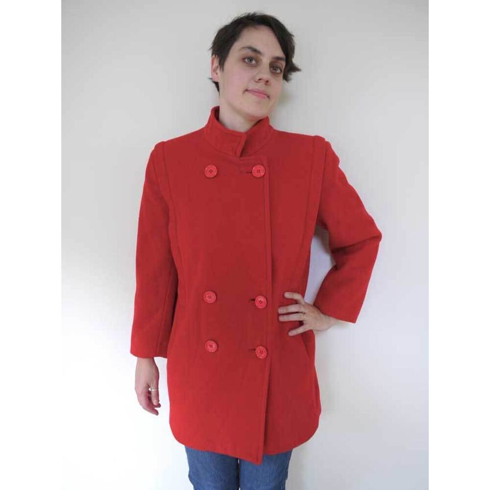 Vintage 80s WOOL 3/4 Mackintosh Swing Pea Coat Jacket Red M-L Womens USA Made
